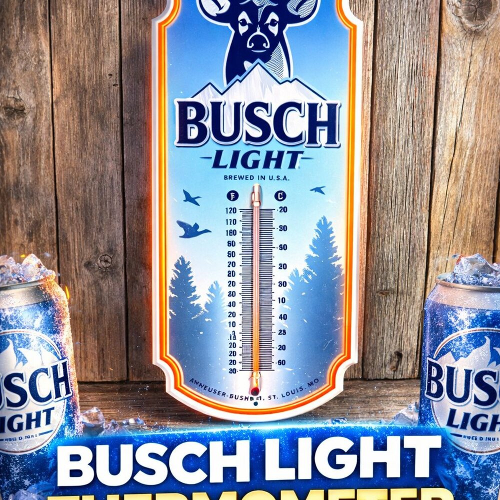BUSCH LIGHT Embossed Metal Thermometer – 17.5" x 6.6" – Official Licensed‎ Beer